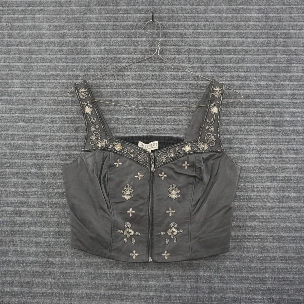 NWT Idyllwind Leather Corset Top Womens M Black Embroidered Beaded IWHO23W92